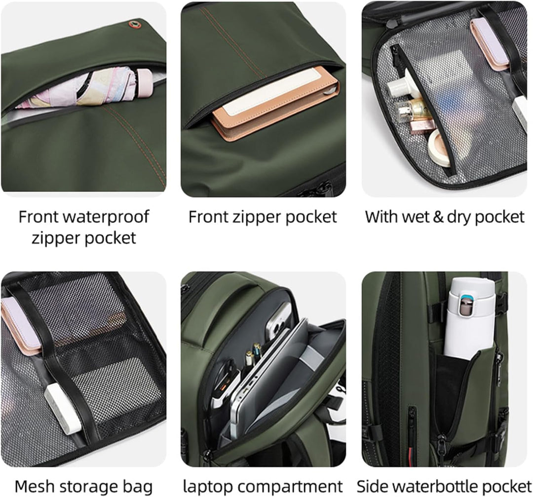 Comparison image: Arvid backpack unexpanded vs expanded, showing versatile capacity change