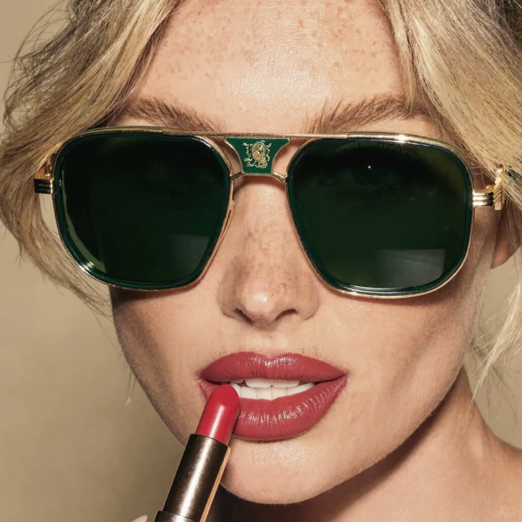 Close-up of aviator sunglasses lenses providing essential UV400 protection, anti-glare, classic eyewear.
