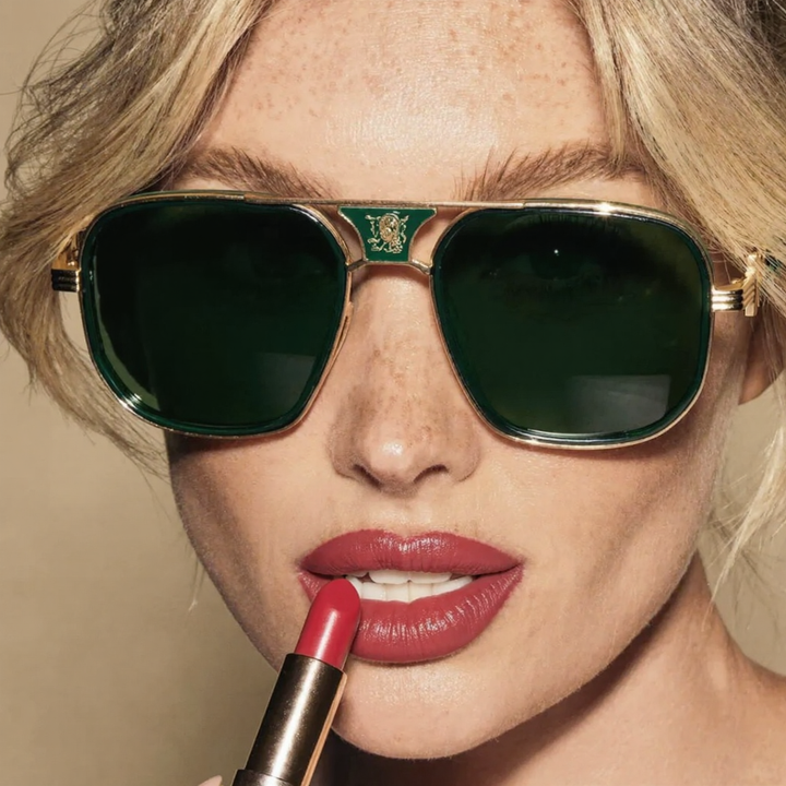 Close-up of aviator sunglasses lenses providing essential UV400 protection, anti-glare, classic eyewear.