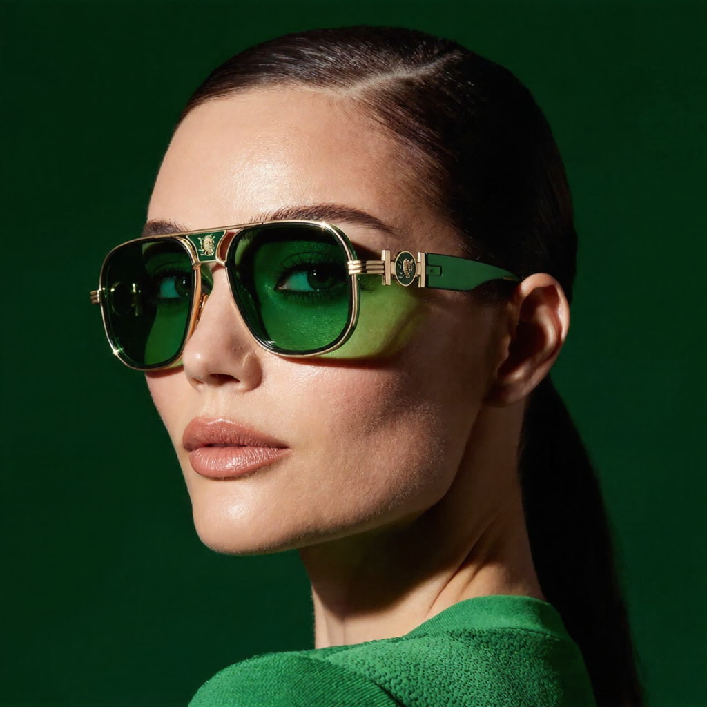 Model wearing classic unisex aviator sunglasses, providing UV400 eye protection for daily fashion & outdoor activities.