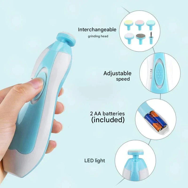Safe electric nail trimmer designed for babies & toddlers. Effortless infant nail care, a parenting tool.