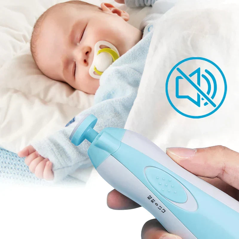 Quiet baby nail buffer. Gentle electric nail file for safe, easy infant and toddler nail health.