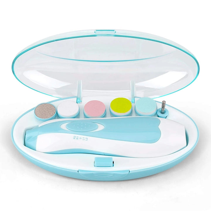 Complete baby nail care set: electric trimmer for safe, gentle, & quiet infant and toddler nail maintenance.
