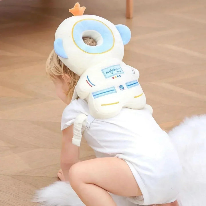 Adorable adjustable baby head protector, soft helmet for infant crawling and walking safety.
