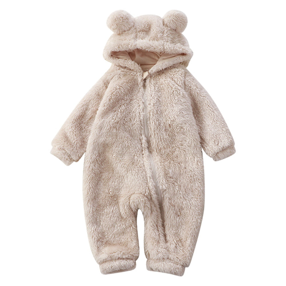 Unisex baby winter onesie, cozy flannel bear outfit for infants & toddlers, perfect shower gift