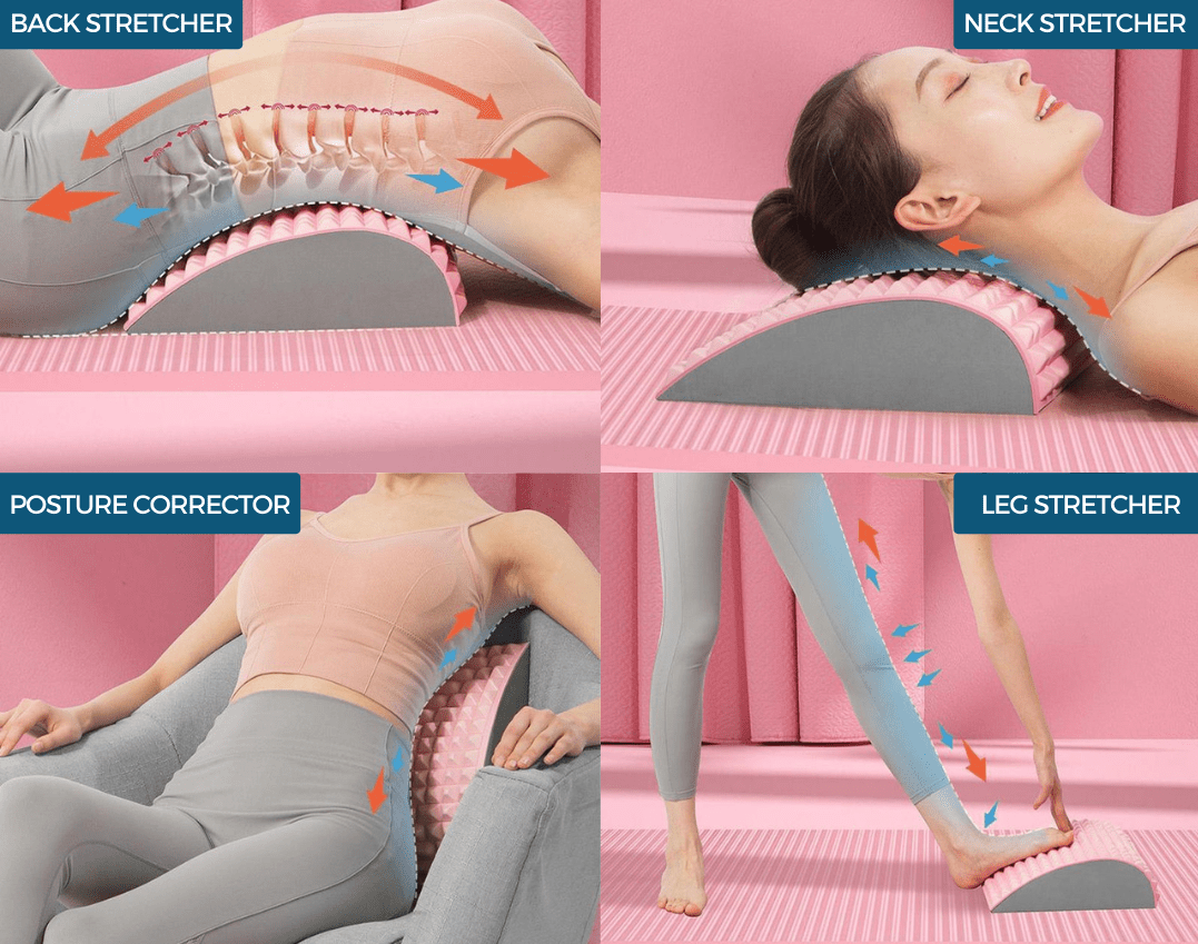 Versatile back pain stretcher for spinal relief, posture correction & muscle relaxation at home.
