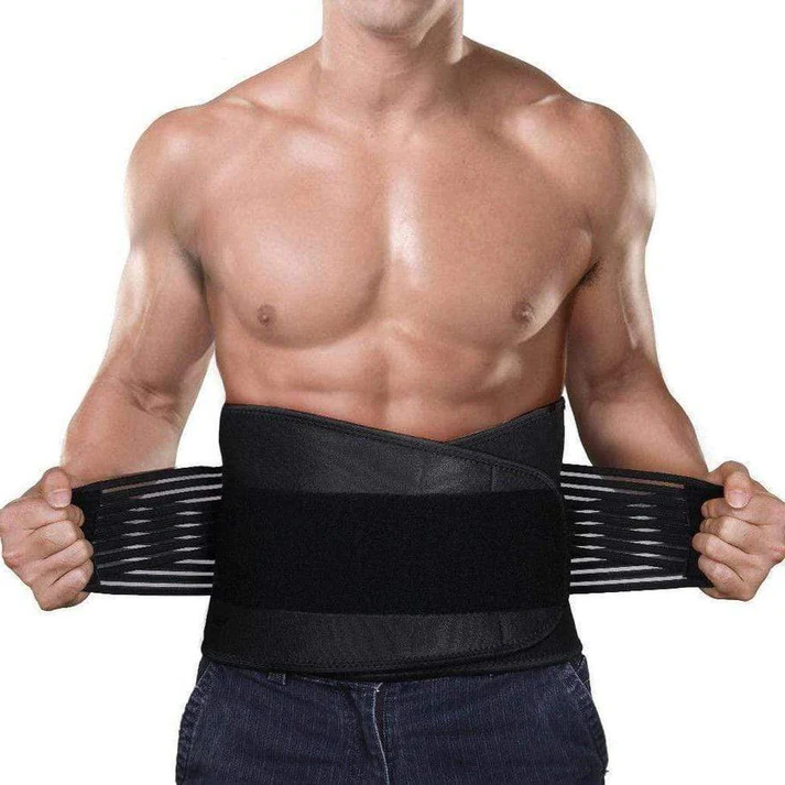 Unisex back support brace for lower back pain relief & lumbar support, adjustable.