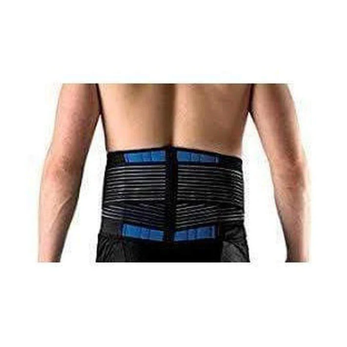 Unisex adjustable back support brace for lumbar pain relief, improving posture & spine health.