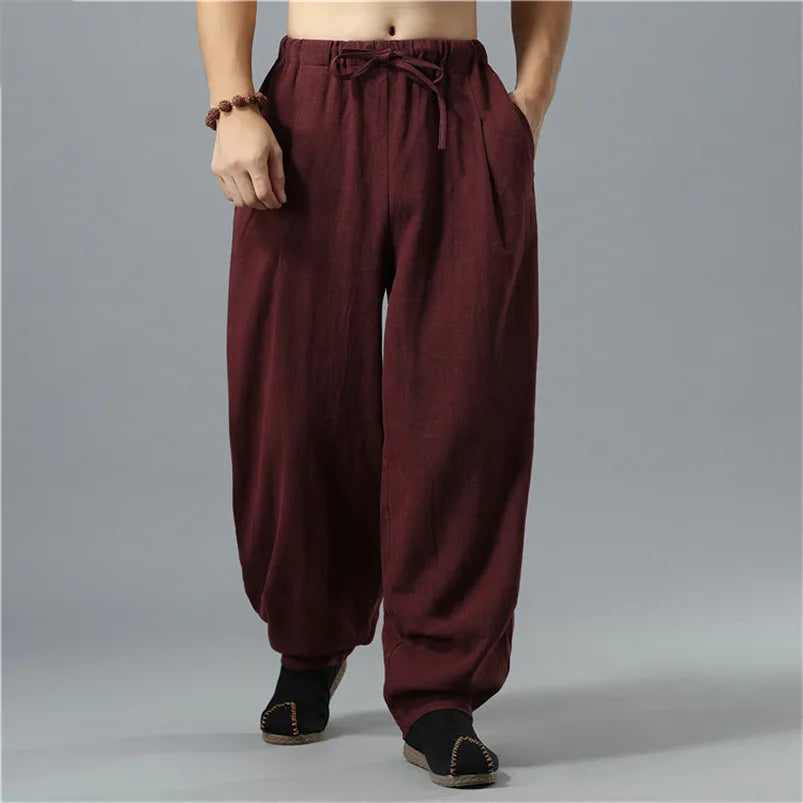 Front view: Unisex baggy fit lounge pants, showcasing relaxed style, comfortable fabric, and practical drawstring.