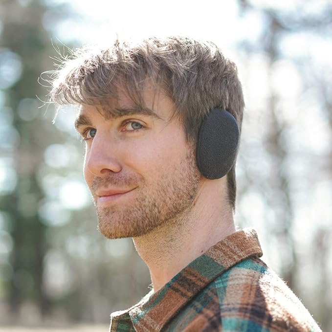 Unisex bandless fleece ear warmers in black, offering warmth for winter outdoor activities.