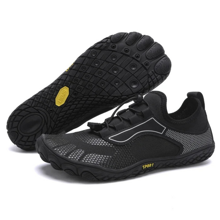 Traction-focused unisex barefoot outdoor shoes for stable grip on varied terrains.