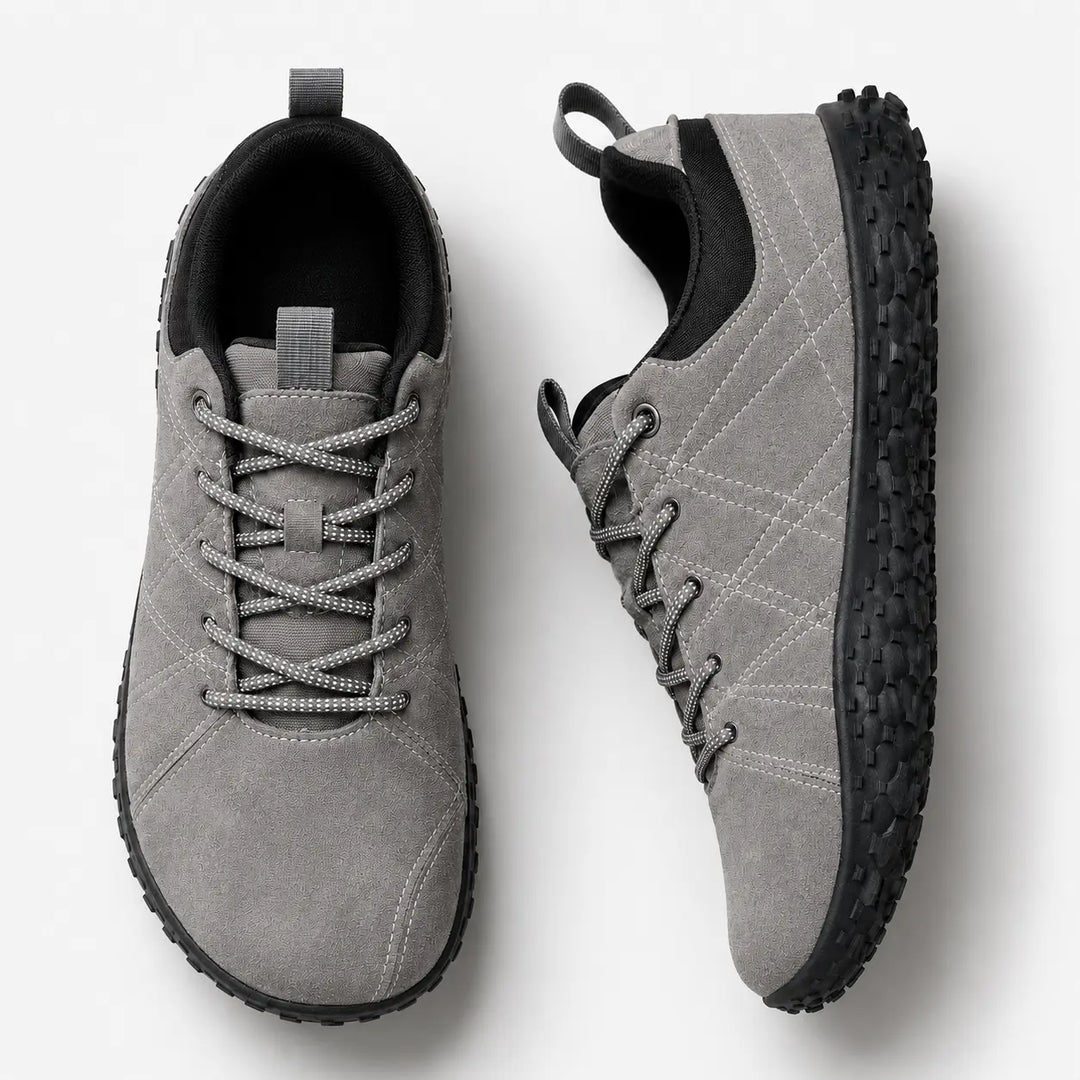 Zero drop barefoot hiking trainers, wide toe box, flexible sole for natural foot mechanics.