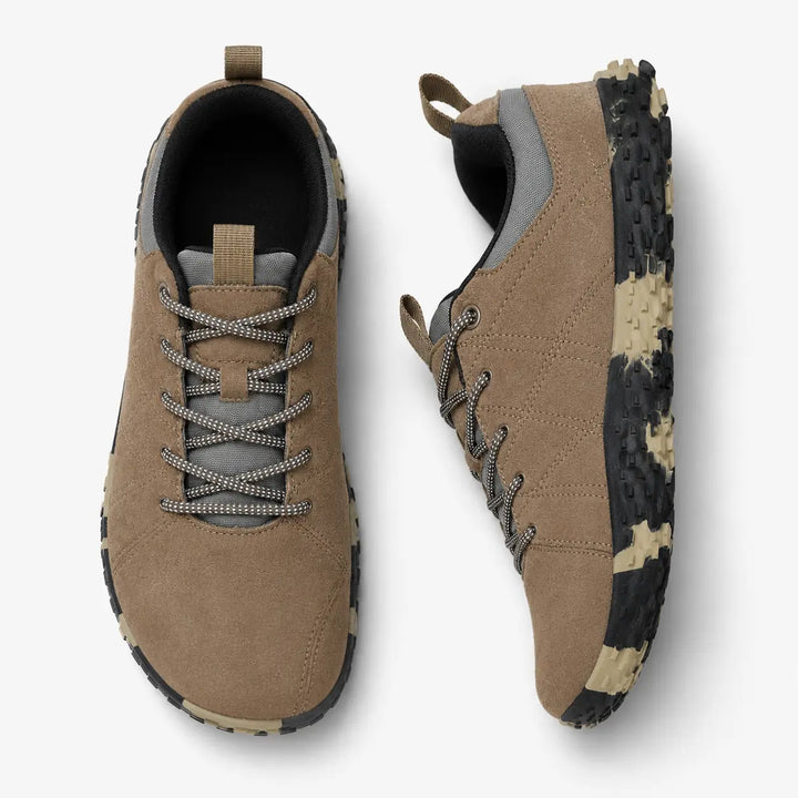 Flexible barefoot hiking trainers with wide toe box, promoting natural foot health & comfort.