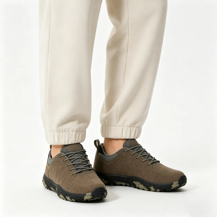 Barefoot hiking trainers with wide toe box, natural movement design for versatile outdoor use.