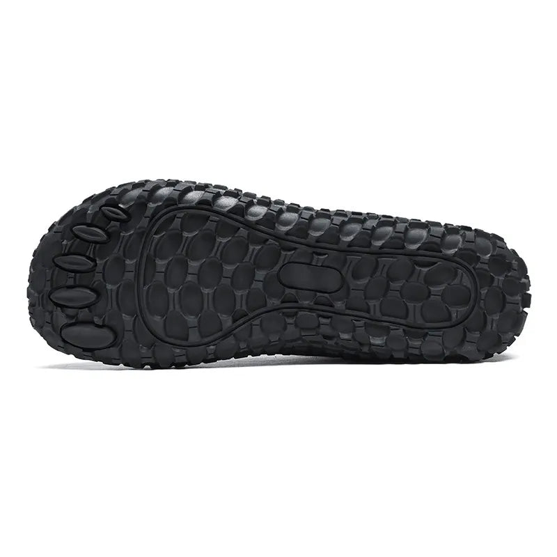 Unisex wide toe box trainers, zero drop, flexible sole for natural movement & comfortable hiking.