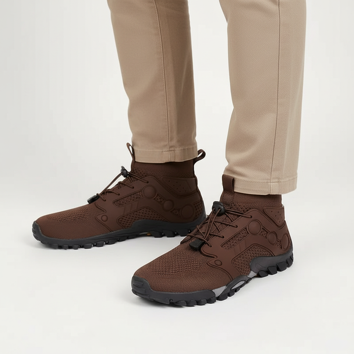 Unisex 'Cameron' trekking shoes, barefoot style, high-shaft, showing reinforced toe for durability