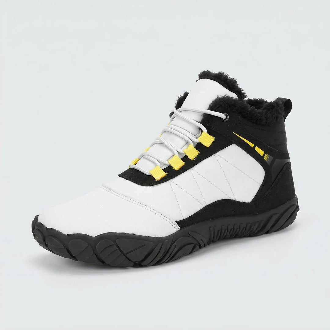 Fleece-lined unisex winter snow boots for outdoor trekking, featuring a high ankle and water repellent protection.
