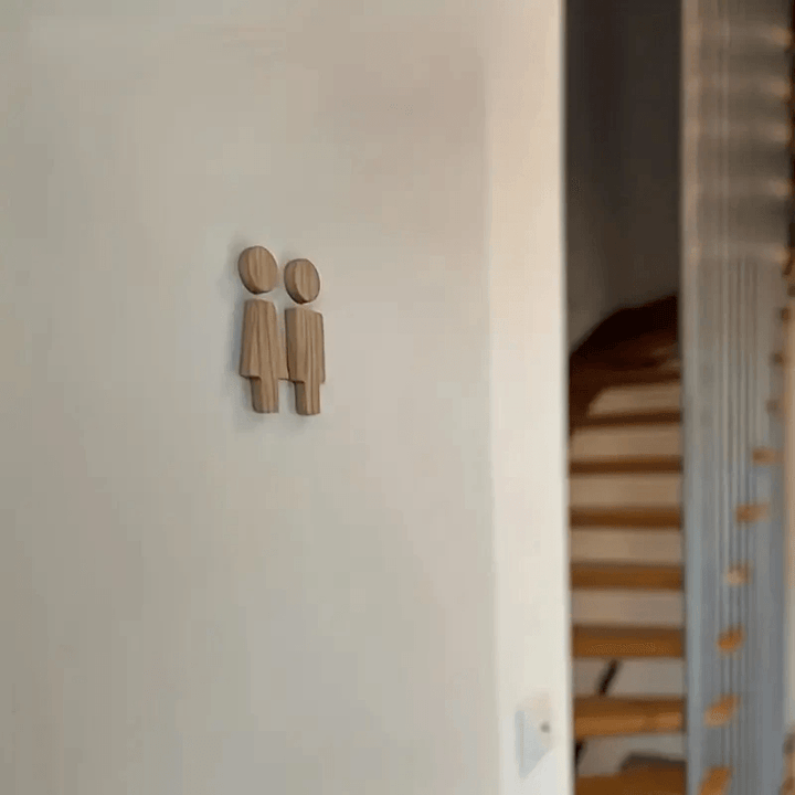 Wood 'Unisex' bathroom door sign, natural oak finish, essential home and office decor