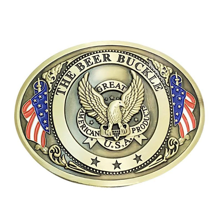 Unisex belt buckle beer holder; convenient hands-free drink carrier for parties & events.