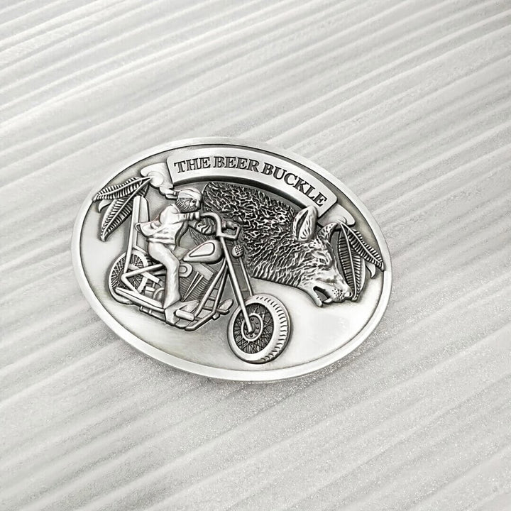 Compact unisex belt buckle beer holder, offering secure and easy access to your drink.
