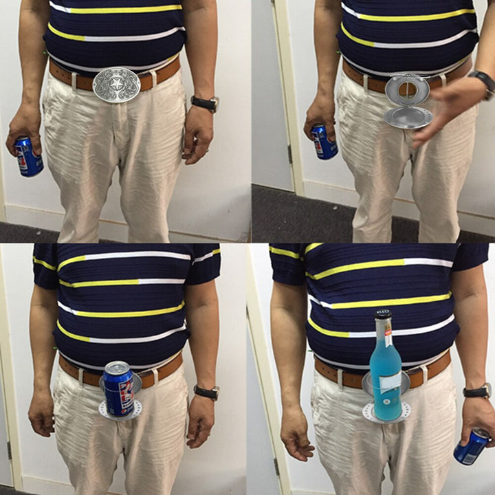 Innovative beer holder belt buckle, ensuring your drink is always within reach at parties.