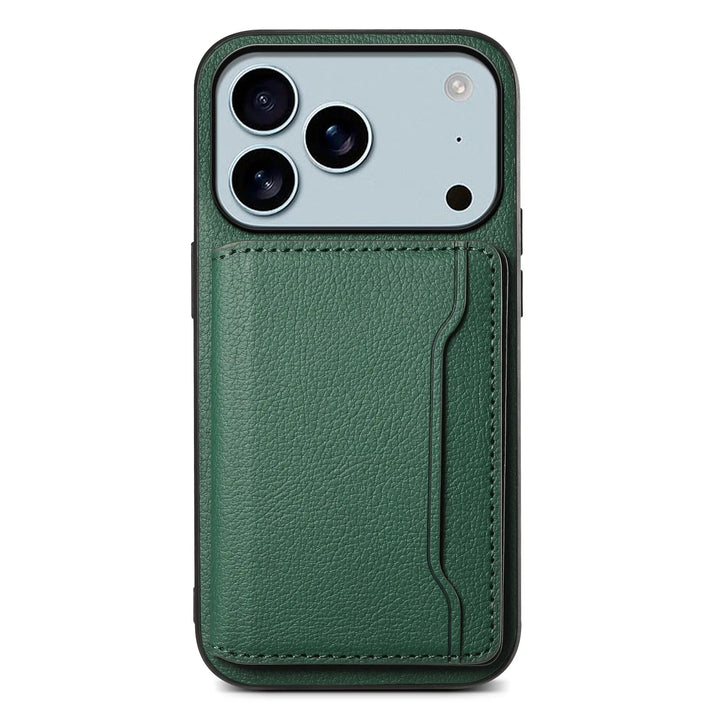Premium unisex bifold wallet phone cover, crafted from vegan leather with practical card holders & protection.
