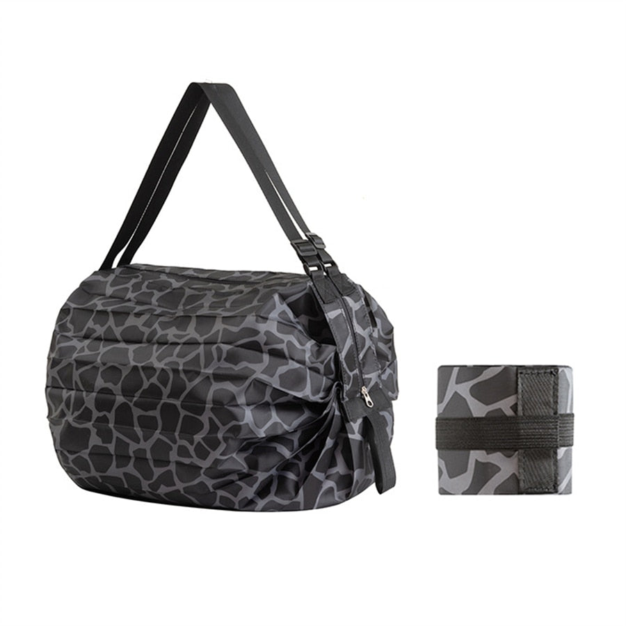 Unisex reusable shopping bag, extended view, showcasing its spacious interior and sturdy construction for heavy loads.