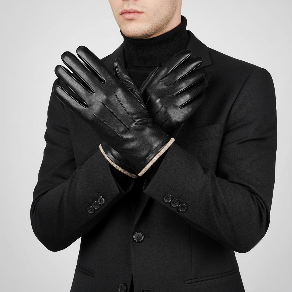 Close-up of ThermiLeather touchscreen compatible gloves, perfect for winter fashion