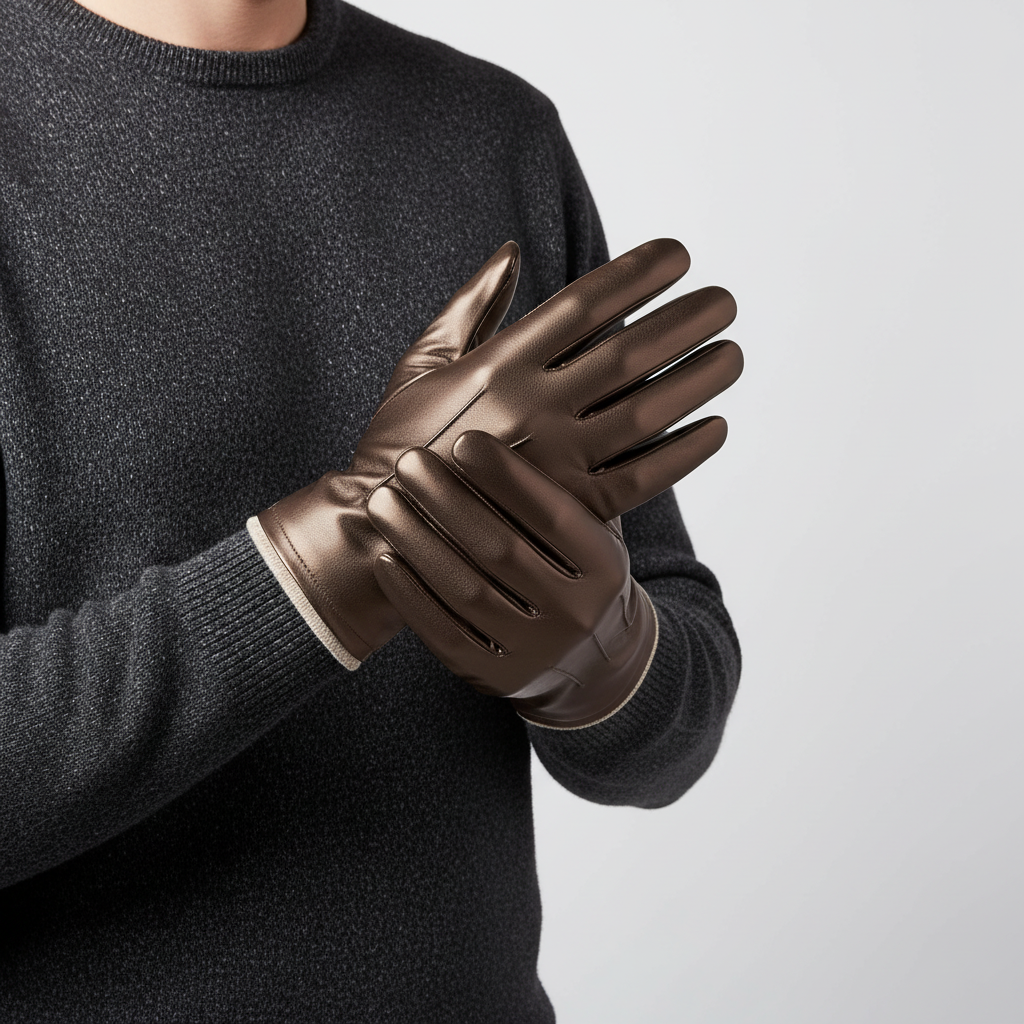 Fashionable black unisex winter gloves, touchscreen ready, made from ThermiLeather material