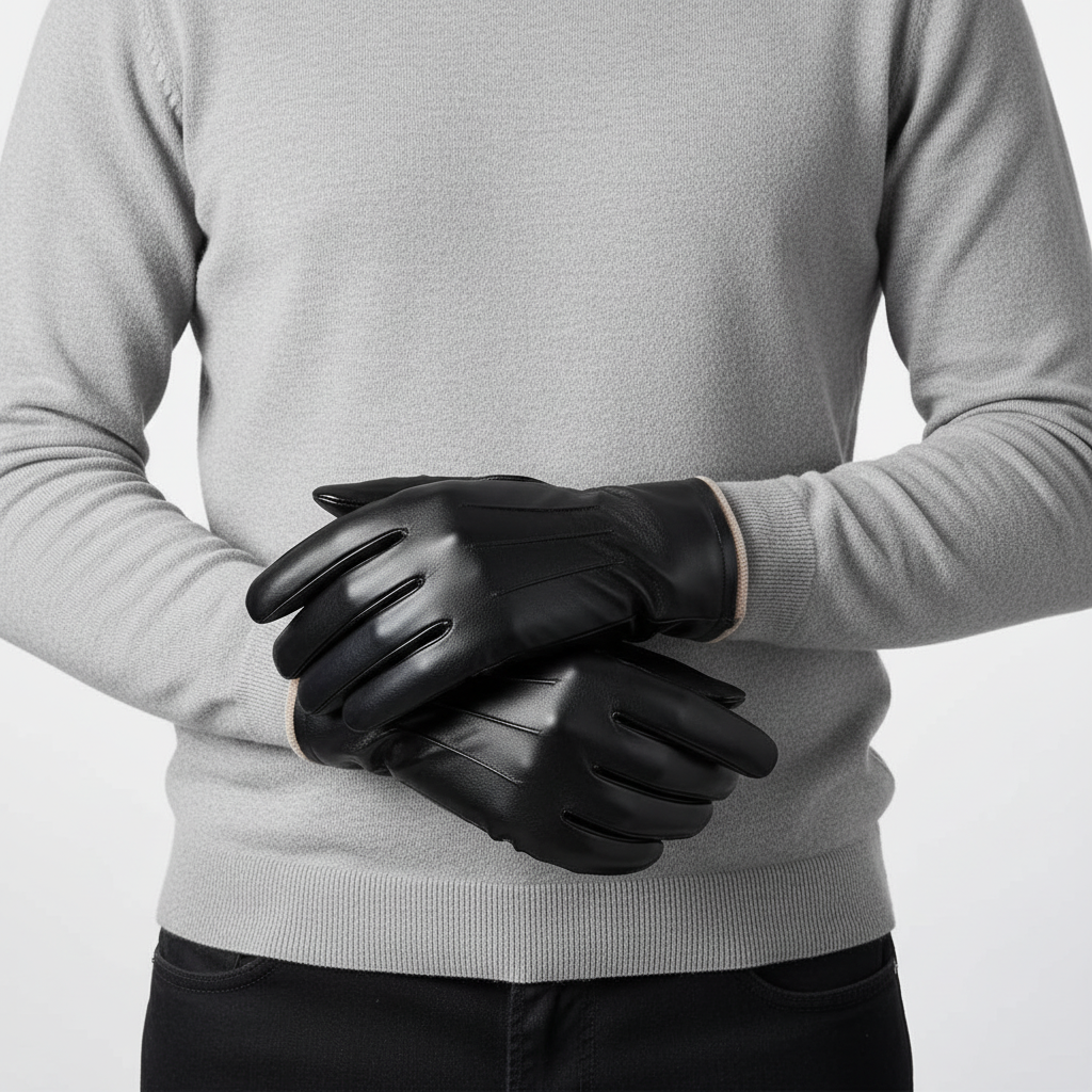 Detail shot of the durable ThermiLeather on unisex touchscreen winter gloves