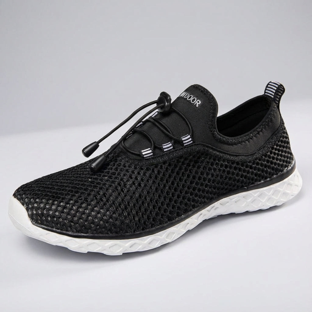 Pair of lightweight unisex 'Norman' mesh sneakers, front view, highlighting the breathable fabric and lace-up design.