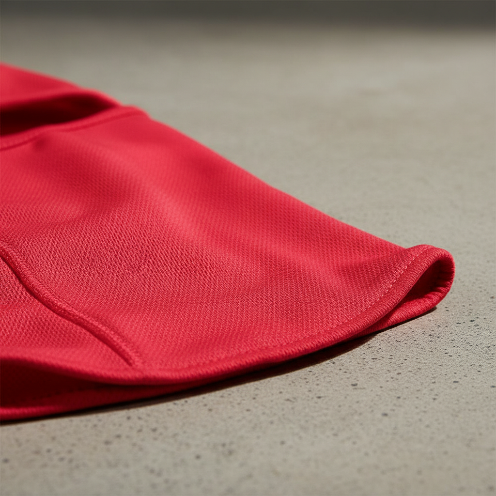 Close-up of black WindFlex balaclava fabric, showcasing breathable, windproof material