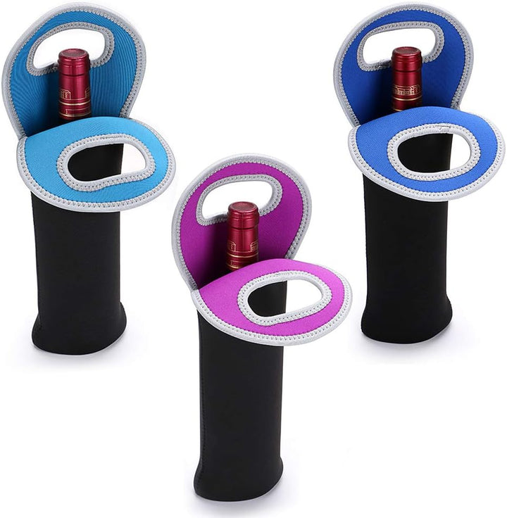 Unisex black neoprene insulated dual wine bottle carrier tote, perfect for picnics and travel