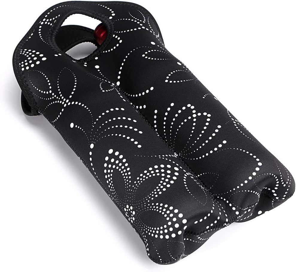 High-quality black neoprene insulated carrier, perfect for two standard wine bottles