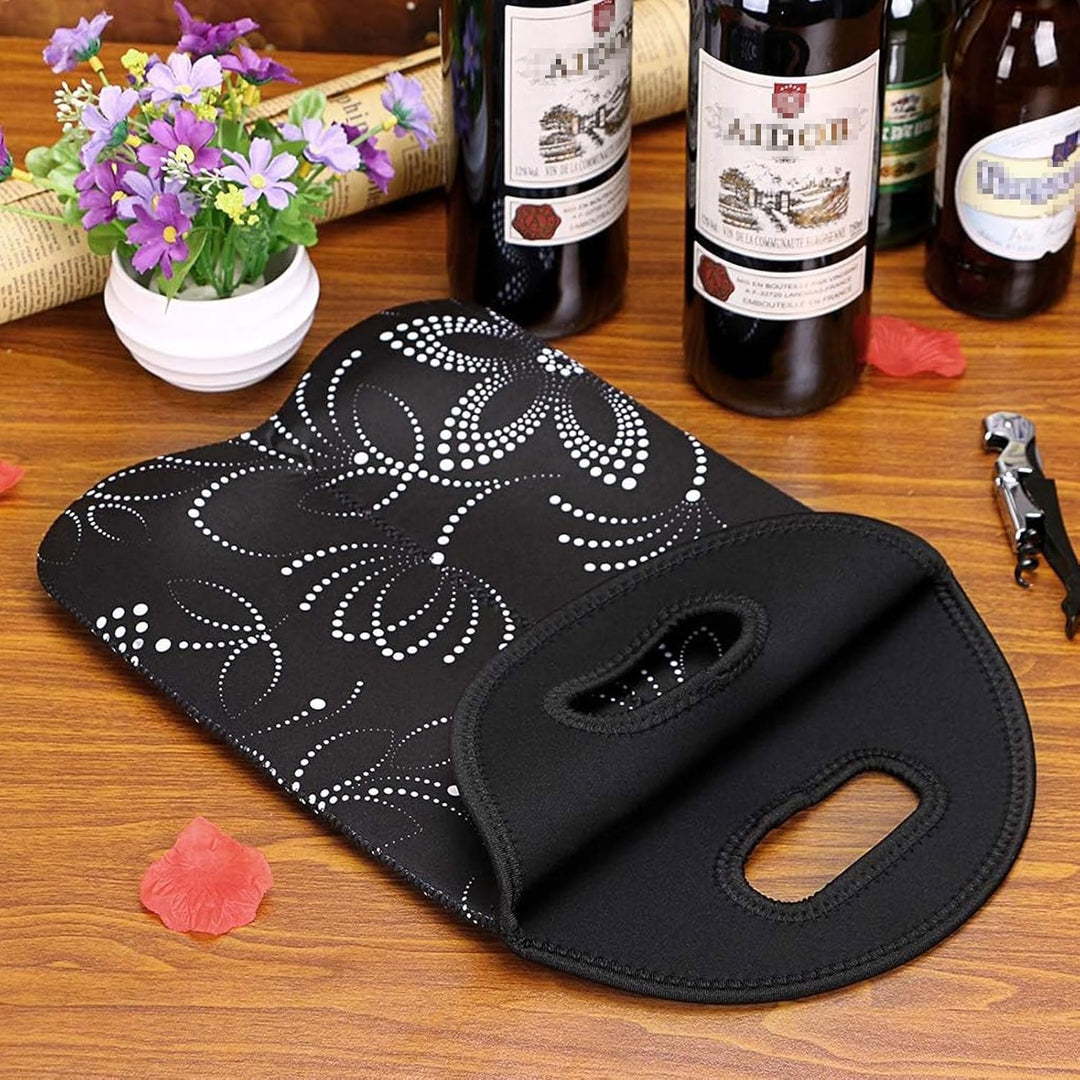 Elegant black neoprene insulated wine bag, ideal for preserving drink temperature
