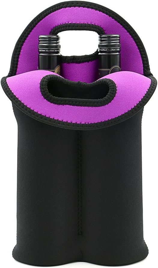 Reliable insulated wine carrier, protecting and cooling two bottles, black neoprene