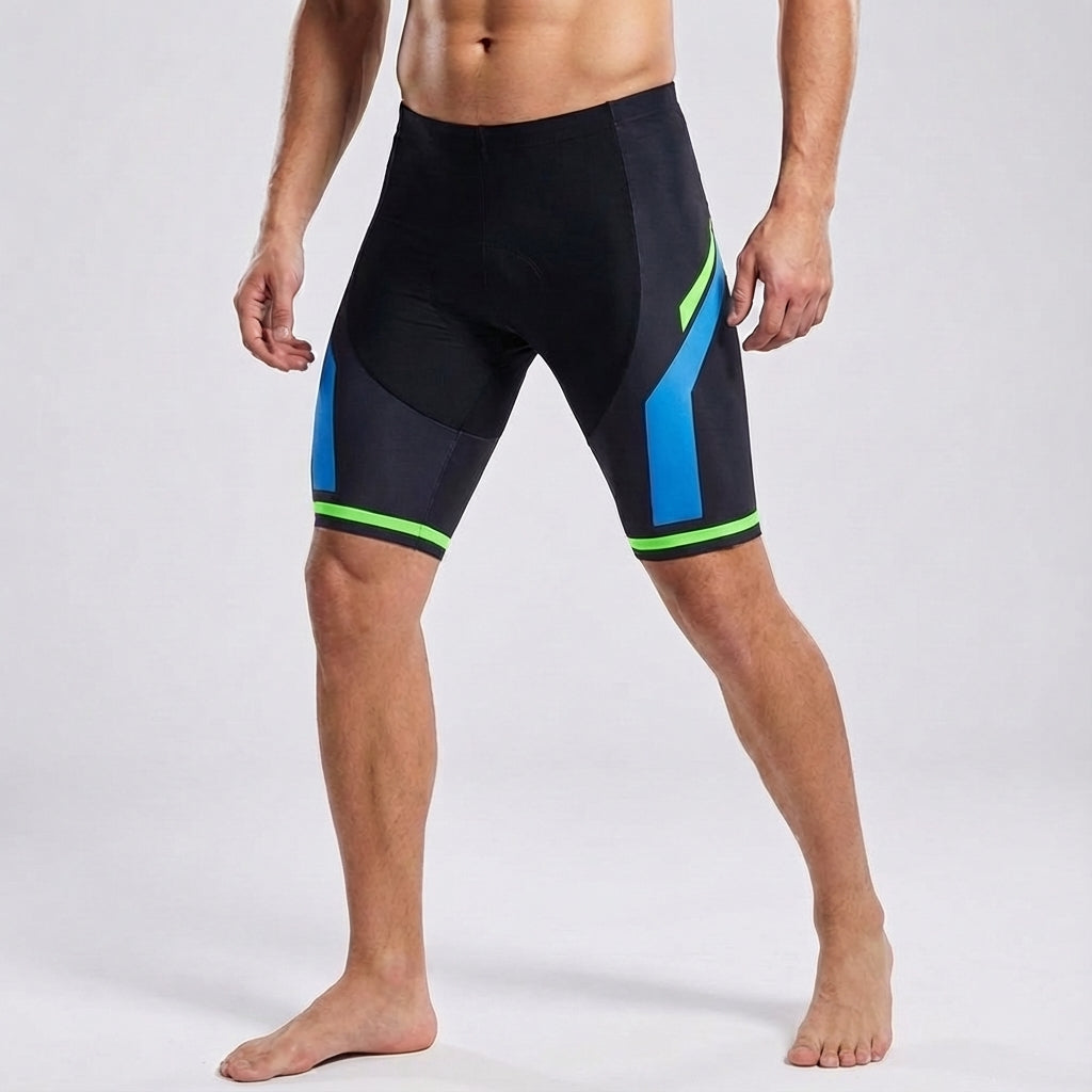 Model wearing black unisex padded cycling shorts, ideal active wear for road and mountain biking