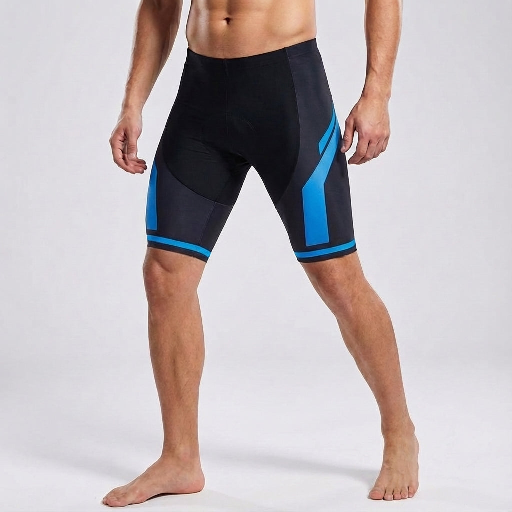 Side view of unisex padded cycling shorts with reflective elements for enhanced visibility in low light