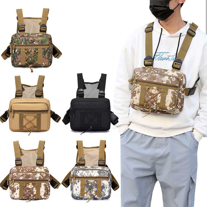 Unisex black tactical chest rig bag, multi-pocket, water-resistant, for outdoor gear and hiking, buy 1 get 1 free
