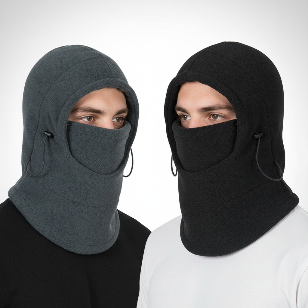 HeatHood 3-in-1 fleece winter headwear, featuring a hood, neck gaiter, and face mask for ultimate warmth.