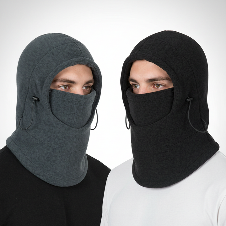 HeatHood 3-in-1 fleece winter headwear, featuring a hood, neck gaiter, and face mask for ultimate warmth.