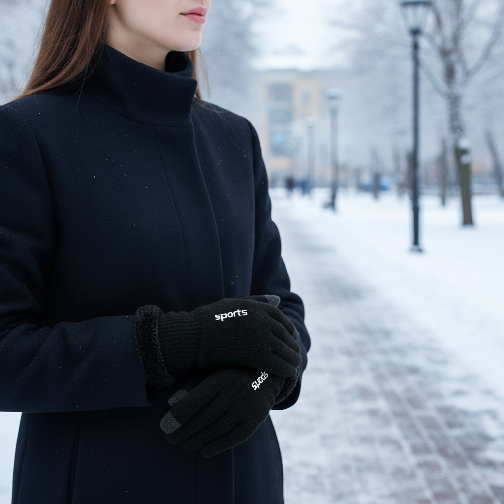 Unisex black touchscreen gloves with fleece lining, ideal for winter cold weather and outdoor gear.