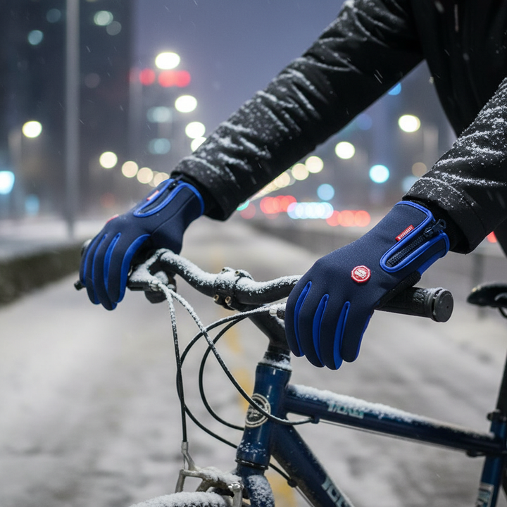 Unisex black touchscreen thermal gloves with textured grip, perfect for cold weather outdoor sports.