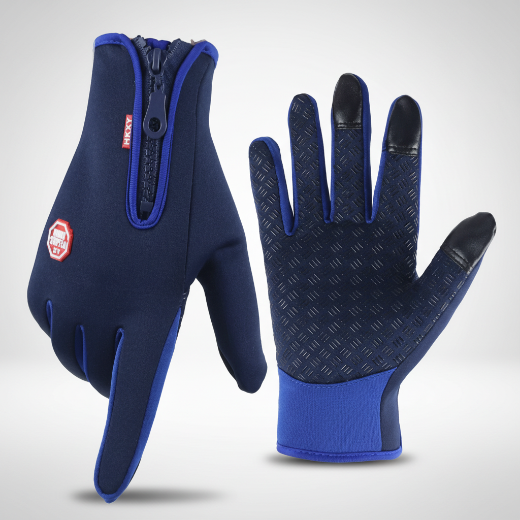 Waterproof & windproof black thermal gloves with robust grip, ideal for winter sports and daily use.
