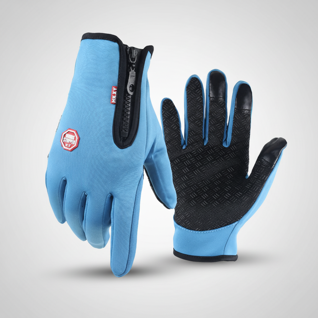 Detailed view of the palm of a thermal grip glove, showing the enhanced texture for superior handling.