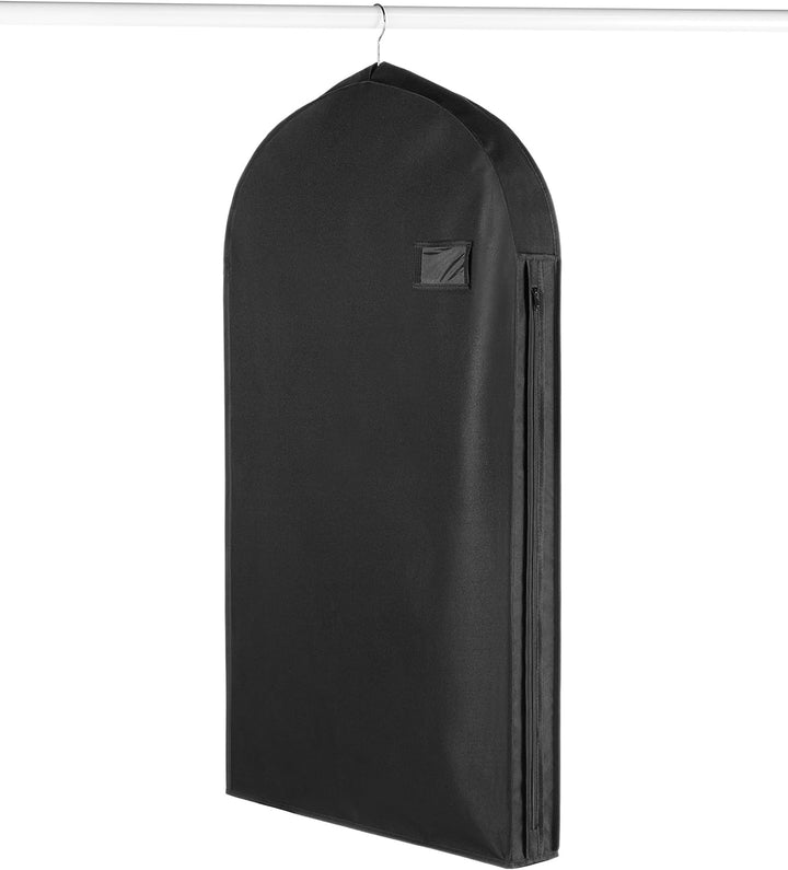Unisex black water-repellent zippered garment bag for travel with accessory pocket