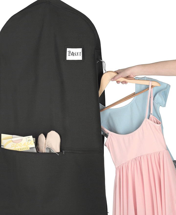 Durable waterproof garment bag, black, with shoulder strap and two carrying handles