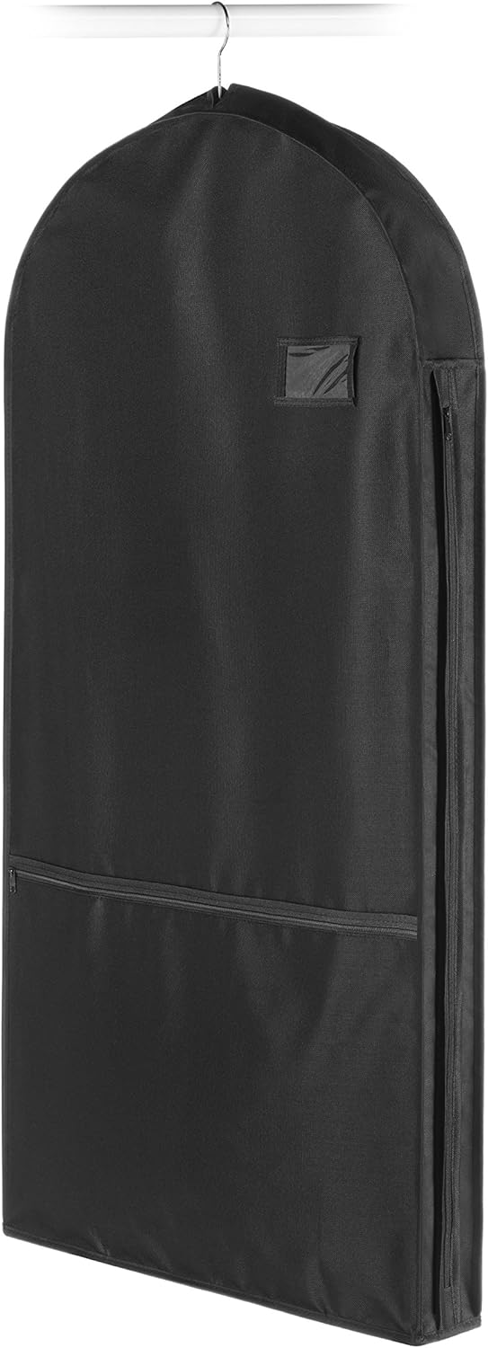Unisex black garment bag folded for compact storage, highlighting its travel-friendly design