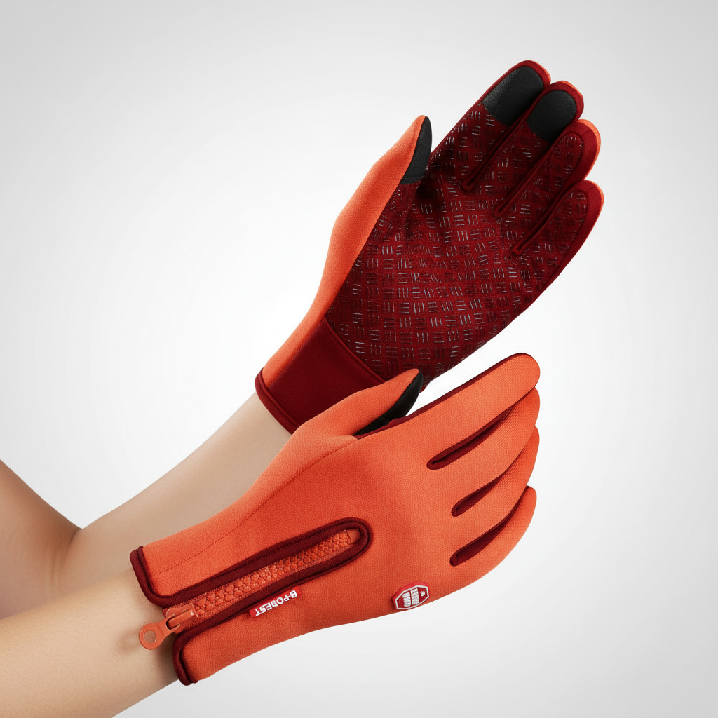 Unisex waterproof touchscreen gloves, featuring a prominent zipper closure, suitable for cycling
