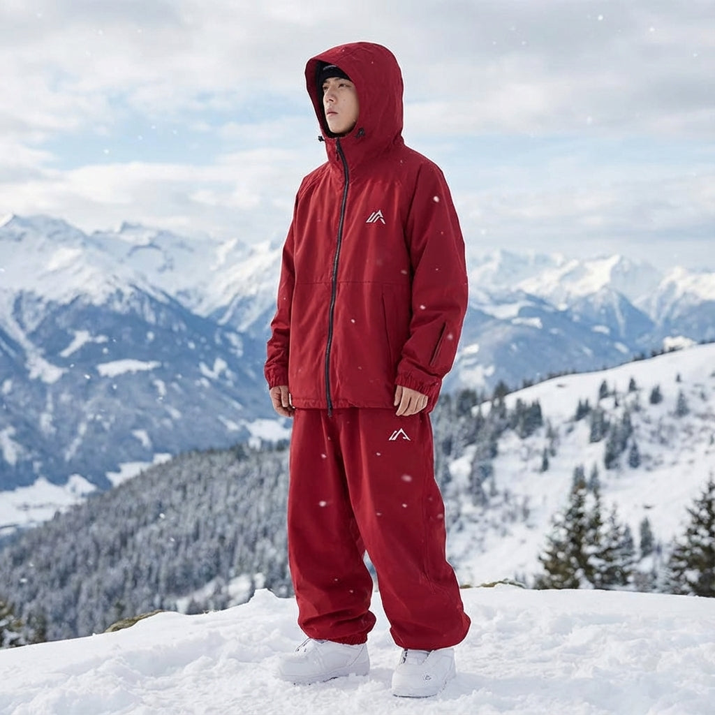 Unisex black & white winter ski jacket and snow pants set for cold weather sports